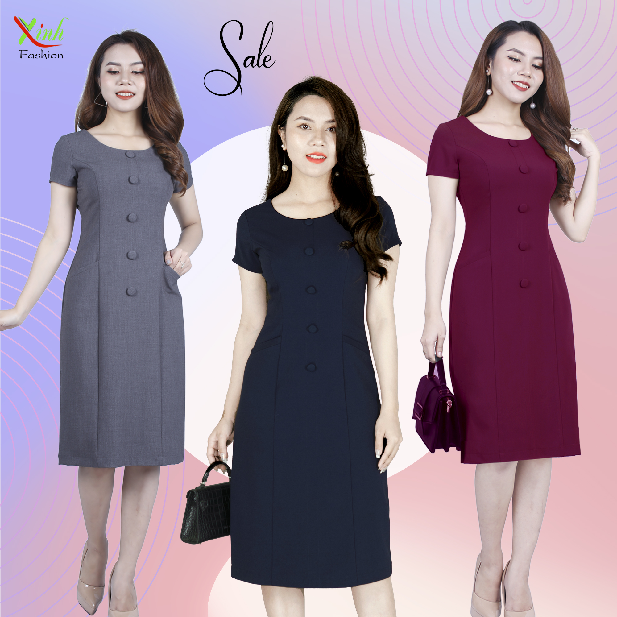 Đầm suông phối cúc che bụng béo dl508-776