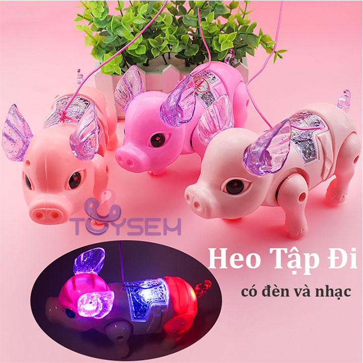 Đồ chơi chú Heo ngộ nghĩnh biết đi có đèn và nhạc tây du kí dùng pin kèm theo dây dắt - Chú lợn biết đi chạy bằng pin - Thế giới đồ chơi cho bé gái bé trai cute toysem- Đồ chơi cho trẻ em - Quà tặng sinh nhật