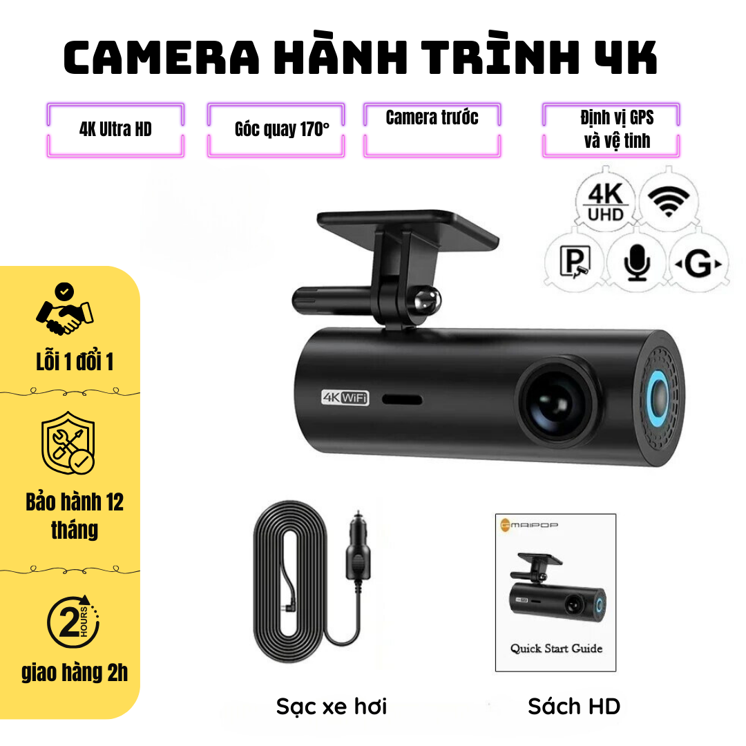 Camera hành trình ô tô KAW, camera fullHD 4K, hình ảnh siêu nét cảnh báo va chạm, ghi âm , góc quay rộng, phù hợp với nhiều dòng xe