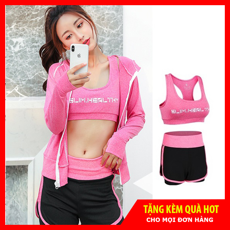 Bộ Đồ Tập GYM Nữ Áo Bra Quần Ngắn 2 Lớp, Set Quần Áo Thể Thao Tập GYM YOGA Nữ