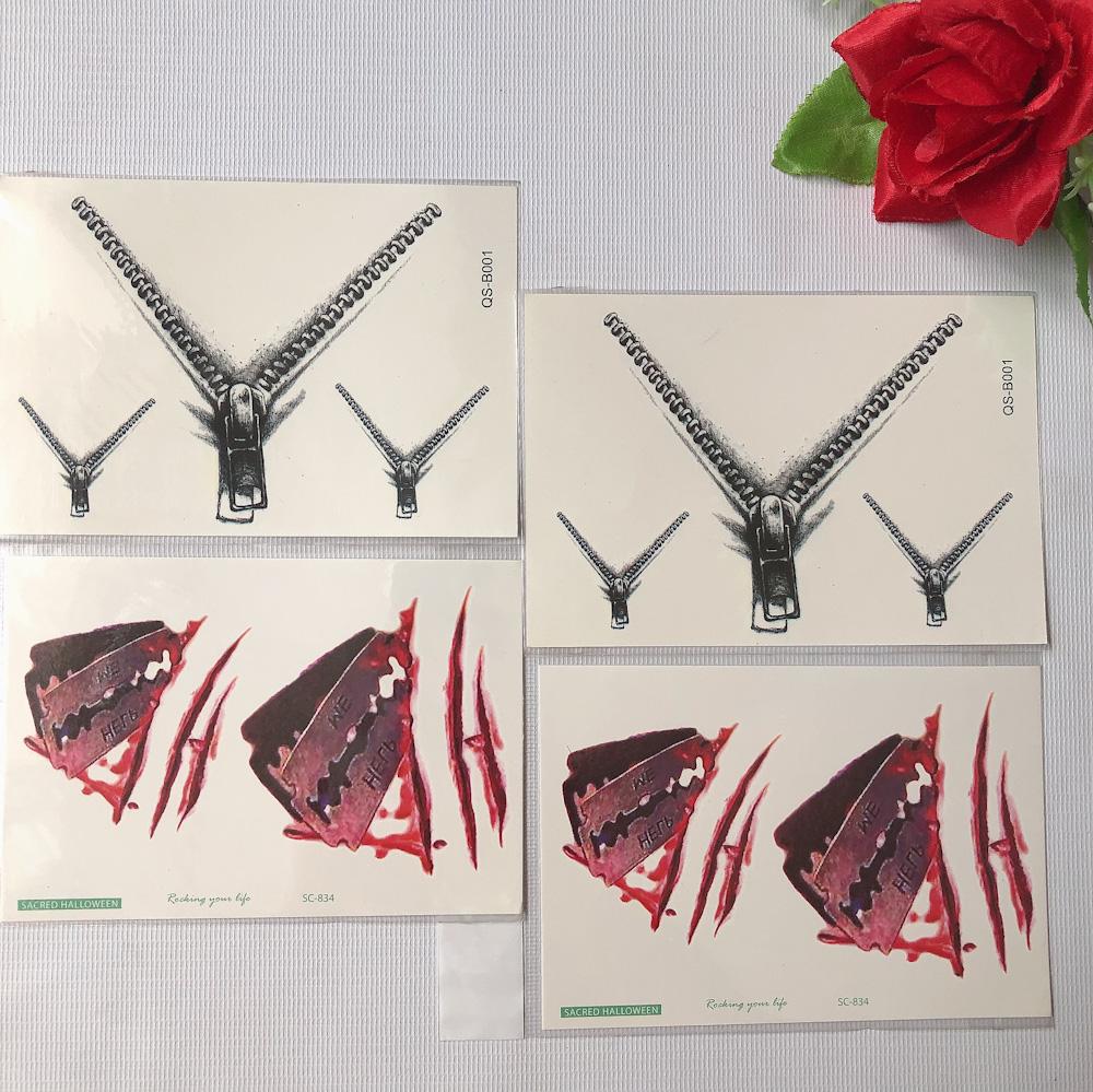 [HCM]Combo 4 tấm hình xăm dán tattoo cao cấp 11X15cm KHÓA KÉO VÀ LƯỠI LAM (Dán ở tay, chân, đùi, ngực, vai, lưng, cơ thể...)