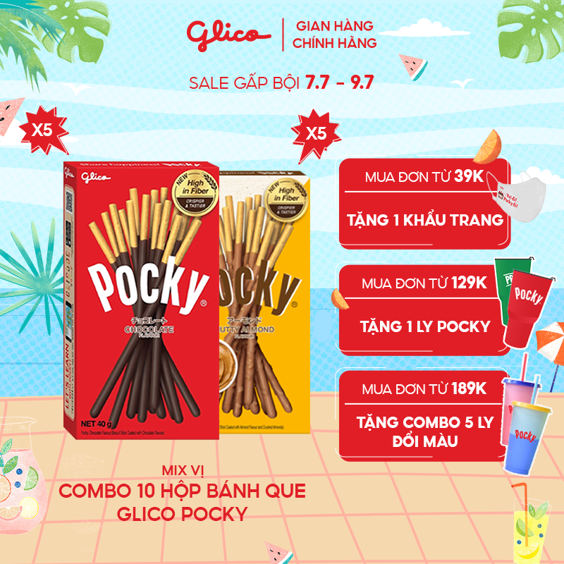 Combo 10 Happy Set J hộp Bánh snack que phủ kem Glico Pocky