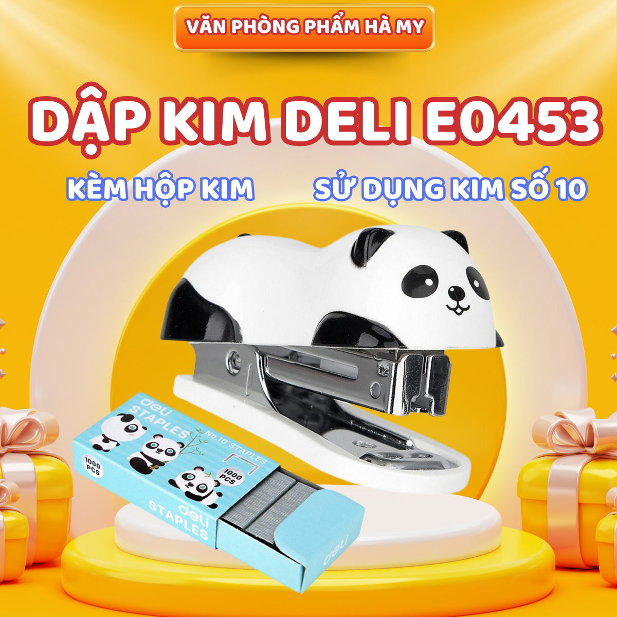 Dập ghim mini số 10 deli e0453 - hình gấu trúc