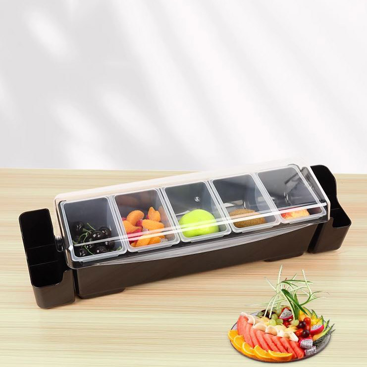 Khay đựng thạch, topping, trái cây 4 ngăn - 5 ngăn - 6 ngăn cao cấp