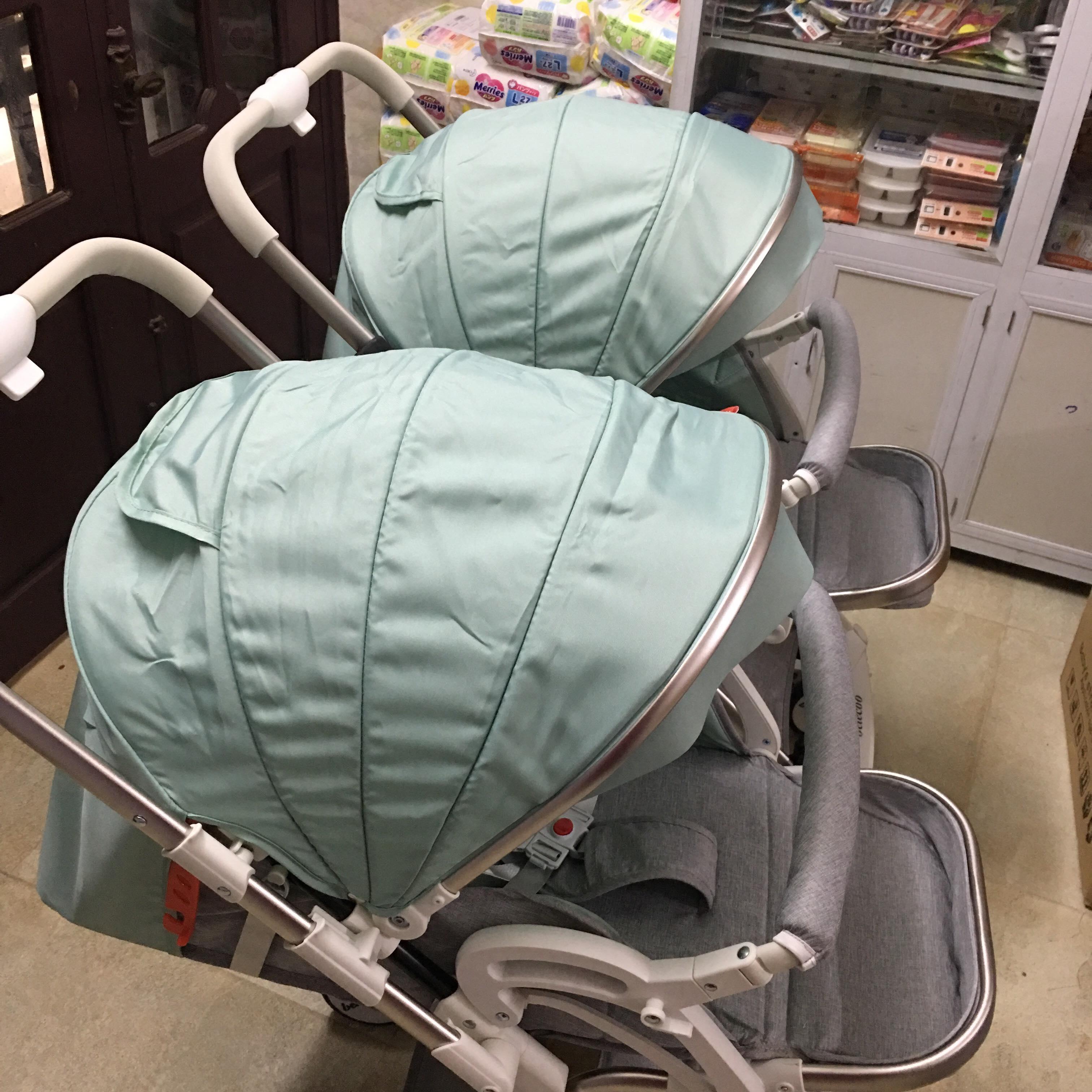 Xe đẩy đôi cao cấp 2 chiều, 3 tư thế, gầm cao, có giảm sóc và bàn ăn cho bé yêu gấp siêu gọn