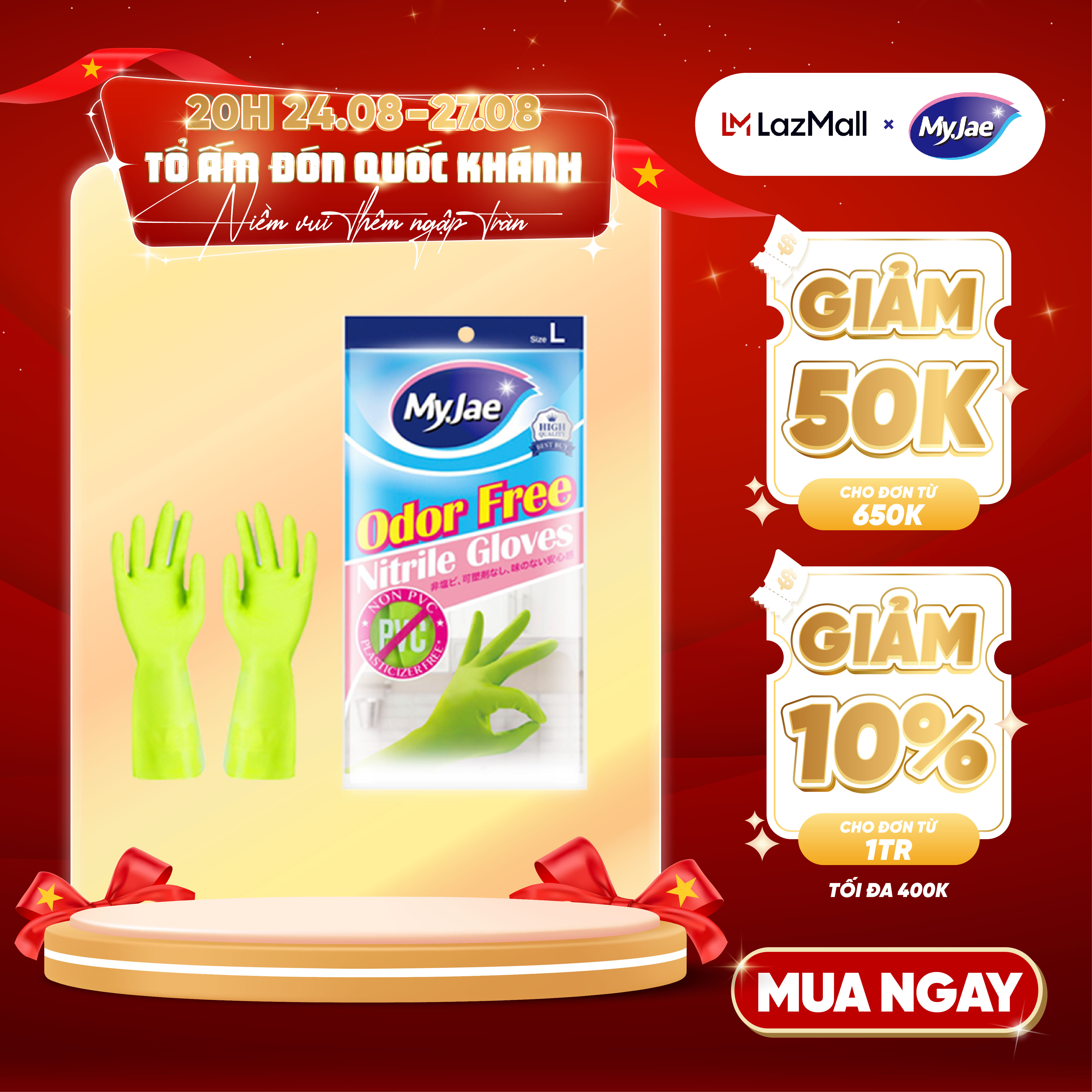 Găng tay Nitrile không mùi MyJae rửa chén, bát, dọn dẹp nhà cửa