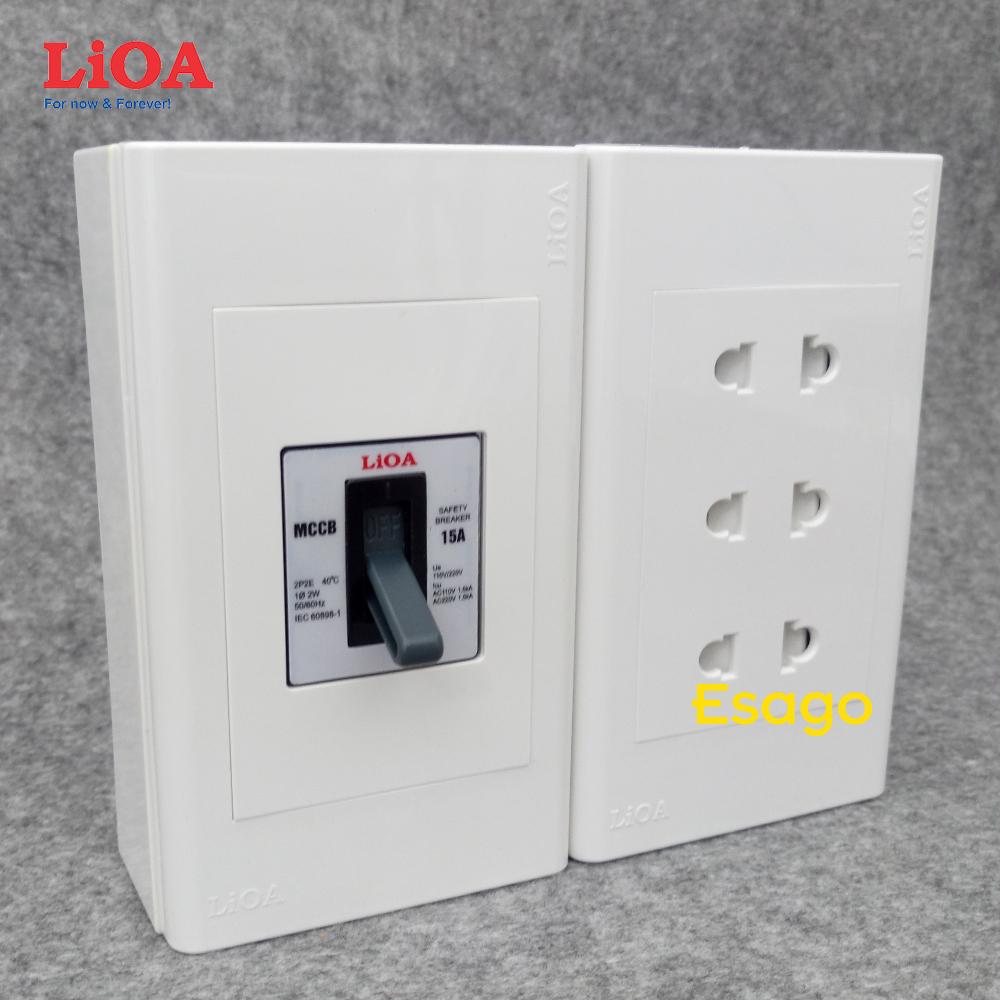 [HCM]Combo ổ cắm điện ba 2 chấu 16A LiOA (3520W) có cầu dao chống quá tải 15A - Lắp nổi