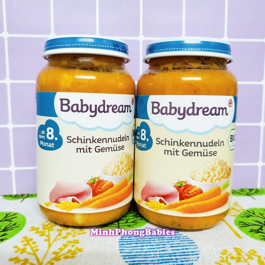 Hũ dinh dưỡng babydream hữu cơ vị nui rau củ jambon 8m