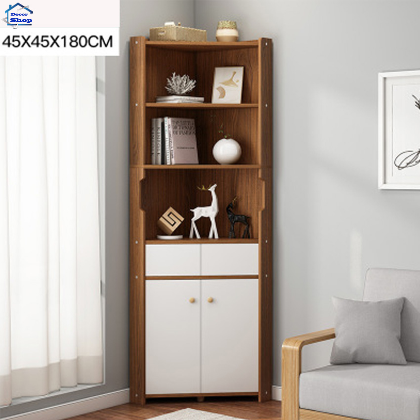 Tủ gỗ đầu giường tam giác nhiều ngăn 4 cánh - Kệ gỗ góc tường để quần áo, vật dụng cá nhân trang trí phòng ngủ, phòng cưới