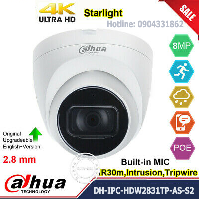 Camera IP Dahua 8.0Mp độ phân giải 4K có Mic ghi âm DH-IPC-HDW2831TP-AS-S2 chạy độc lập ghi hình thẻ nhớ không cần đầu ghi