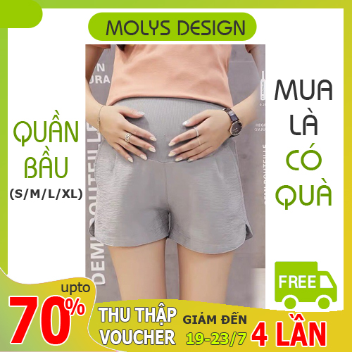 Quần sooc bầu chất đũi siêu mát mịn MOLYS dễ dáng vận động, có đáp bụng chỉnh chun đến thai kỳ