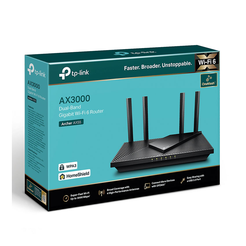 Bộ phát wifi 6 tp-link archer ax55 ax3000mbps mesh