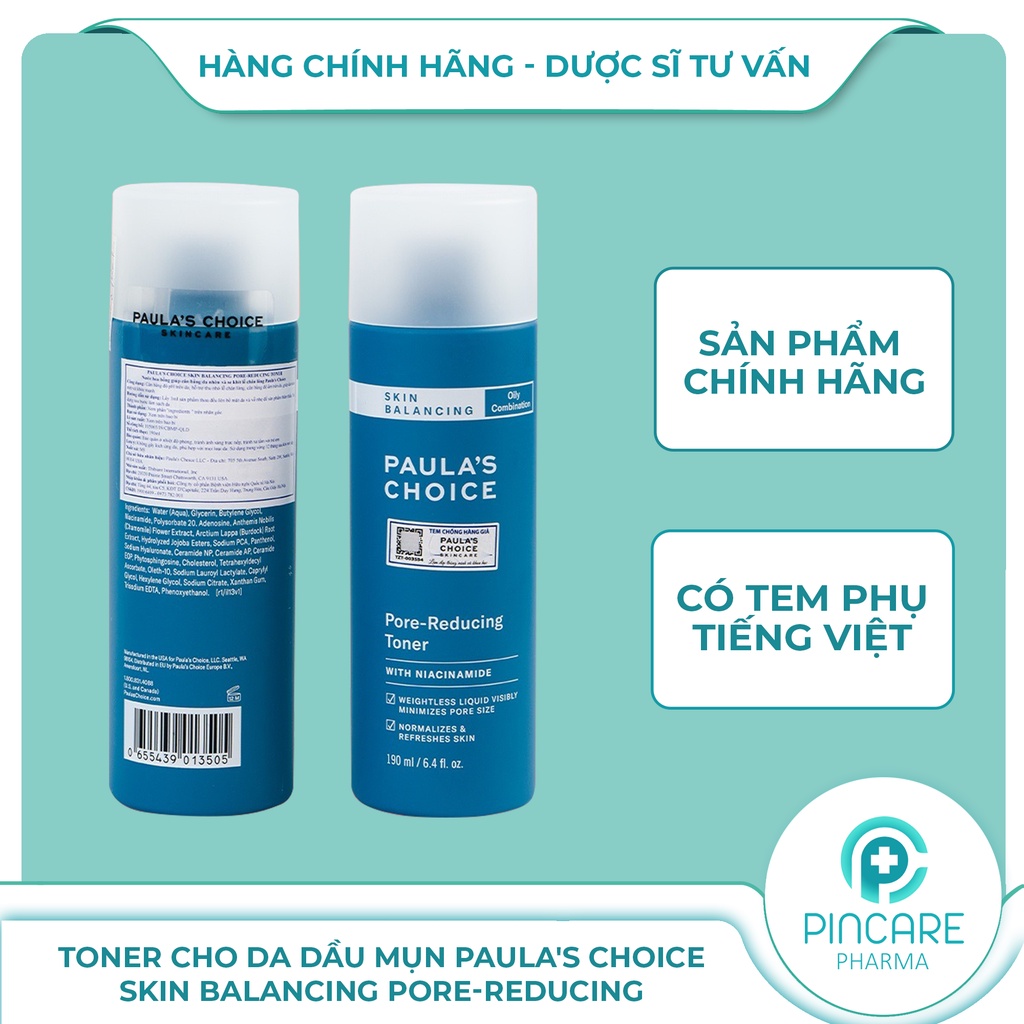 Toner cho da dầu mụn lỗ chân lông to paula's choice skin balancing pore-reducing toner 190ml - pincare