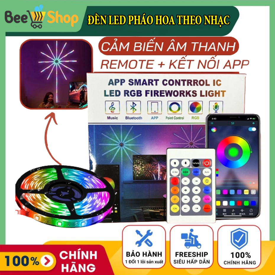 Đèn led trang trí pháo hoa có thể điều chỉnh qua điện thoại cao cấp, dây đèn led pháo hoa cảm ứng theo nhạc, hiệu ứng pháo hoa, ánh sáng chân thực, chống nước có thể lắp ngoài trời, có nhiều chế độ led