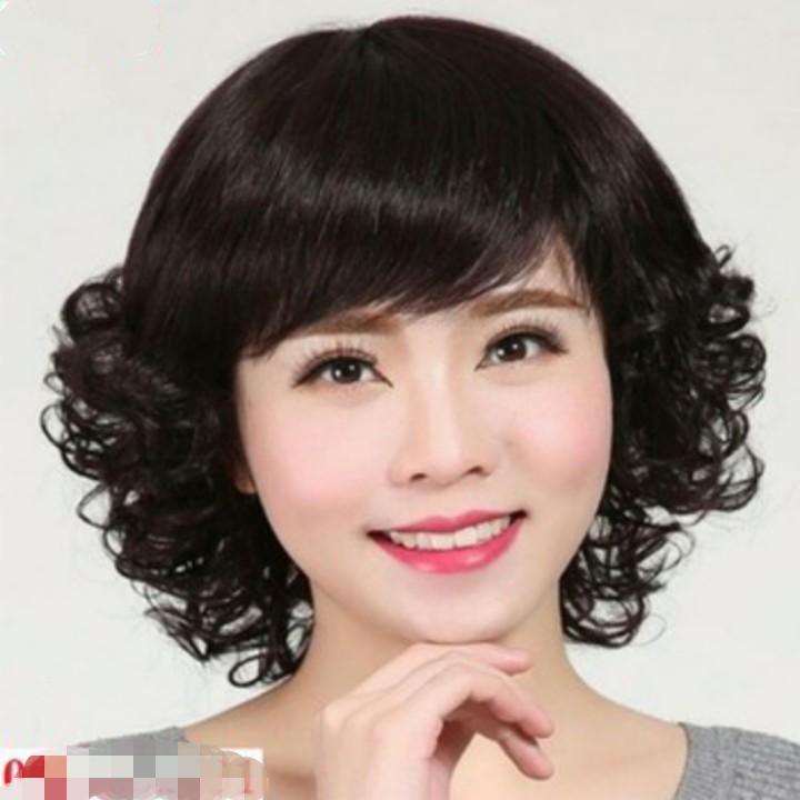 Tóc giả nữ nguyên đầu cho người trung niên, tóc giả cho người lớn tuổi, tóc tém, tóc giả xoăn ngắn