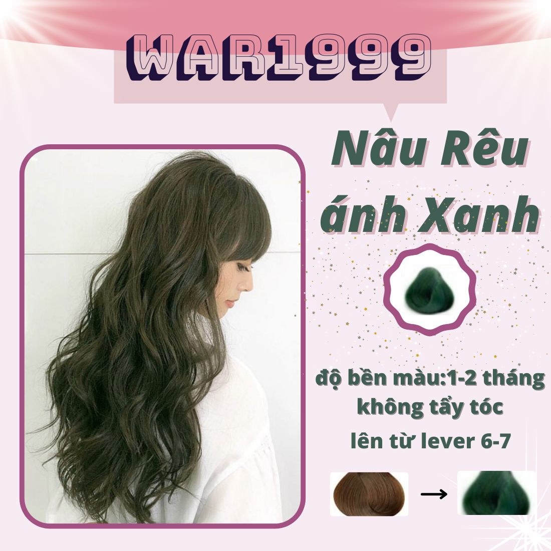 Thuốc nhuộm tóc Nâu Rêu Ánh Xanh thuốc nhuộm màu xanh rêu tặng kèm oxy găng tay mũ ủ