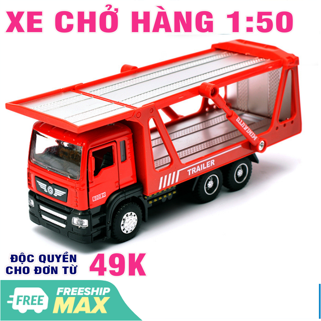Xe ô tô chở hàng 2 tầng bằng hợp kim nhựa mô hình tỉ lệ 1:50 có âm thanh và đèn xe chạy cót mở được cửa đồ chơi trẻ em