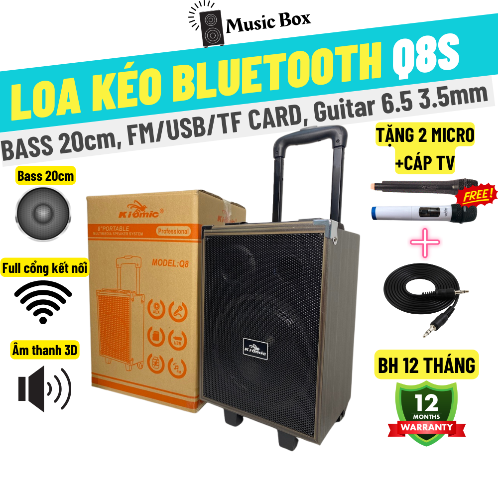 Loa Kéo Karaoke Bluetooth Kiomic Q8s Tặng Kèm Micro Không Dây Hát Siêu Hay Mẫu Mới 2024 - Âm Thanh 3D Cực Đỉnh, Hát Karaoke Nghe Nhạc Cực Hay - BH 12 Tháng