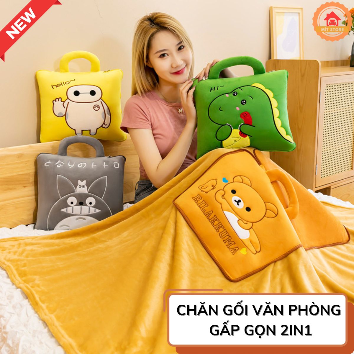 Chăn gối văn phòng 2in1- mền gấp gọn tiện lợi dành dành công sở, lái xe du lịch-mền cho bé đi học- mền gối ngủ gấu bông