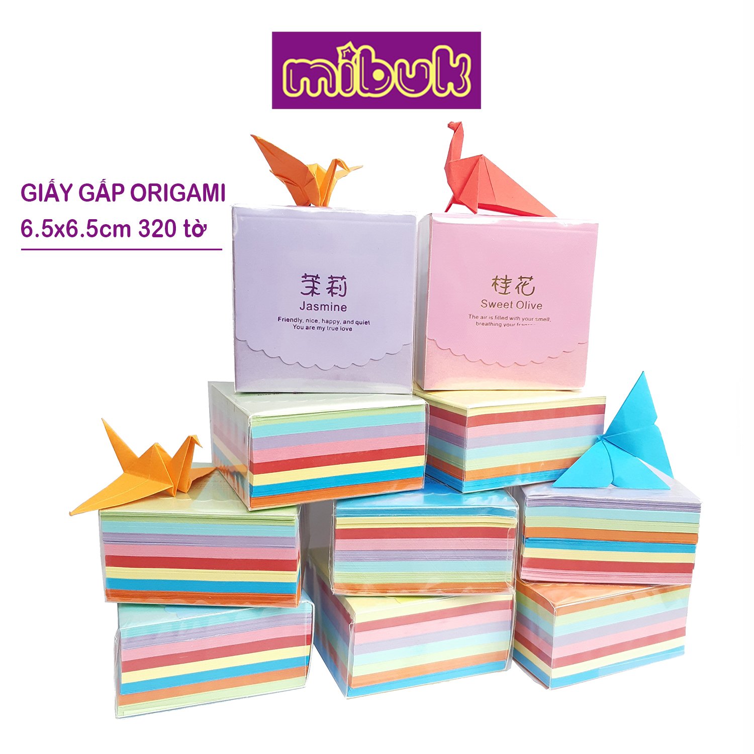Giấy gấp hạc 6.5x6.5 cm 320 tờ 8 màu - giấy gấp origami mei jin paper