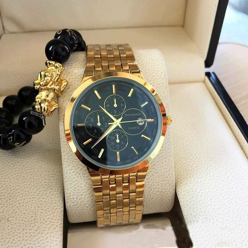 Đồng hồ nam chống nước BS dây thép không gỉ mặt siêu mỏng thời trang đẳng cấp có lịch ngày tặng kèm vòng tay tì hữu may mắn