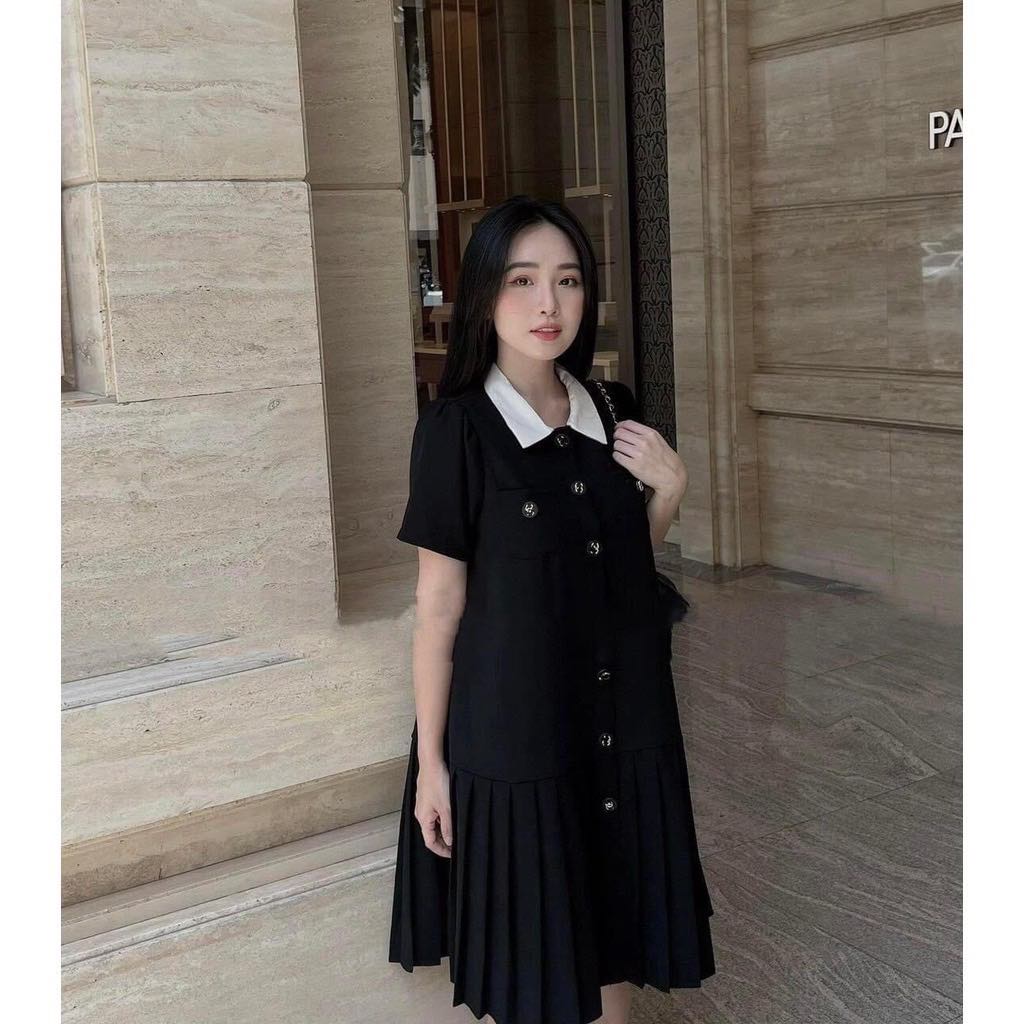 Váy bầu sơ mi dáng suông đuôi cá màu đen -V14