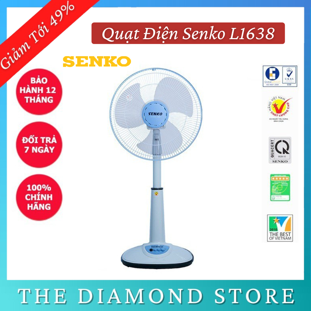 Quạt điện cây senko l1638 với 3 mức tốc độ gió , quạt đứng chạy êm ái, không gây ồn, lõi đồng 100% - hàng chính hãng bảo hành 12 tháng lỗi 1 đổi 1