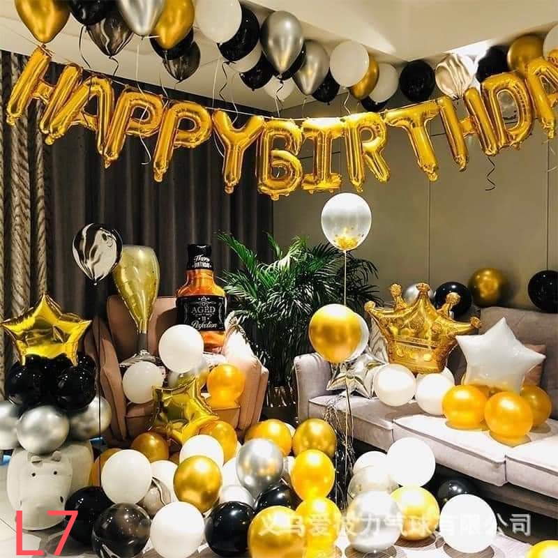 Set trang trí sinh nhật, set bóng trang trí sinh nhật tại nhà phong cách Hàn Quốc, tặng bơm + keo dán bóng