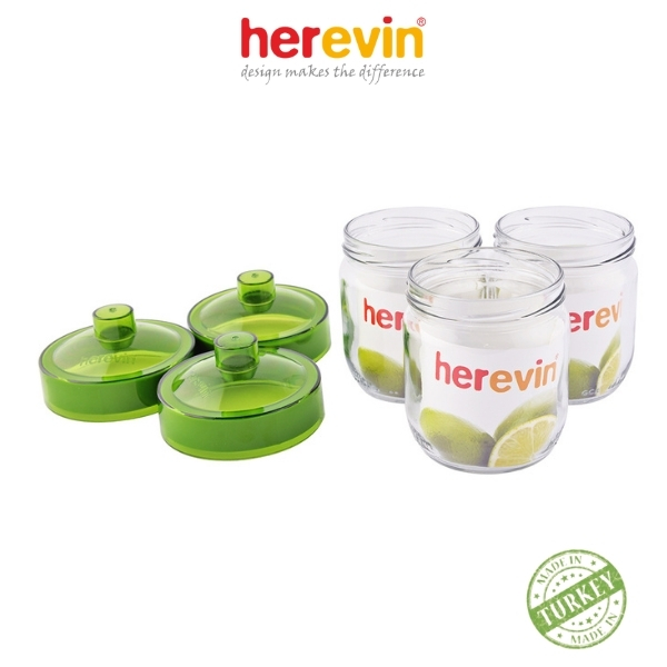 Bộ 3 hũ thuỷ tinh trơn herevin 425ml - hehu131357-205