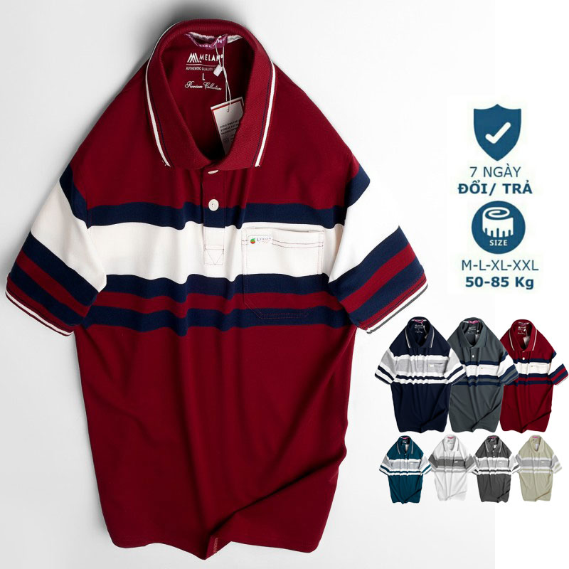 [HCM]Áo Polo nam trung niên có túi phối sọc vải cá sấu Cotton xuất xịnchuẩn formsang trọng-lịch lãm