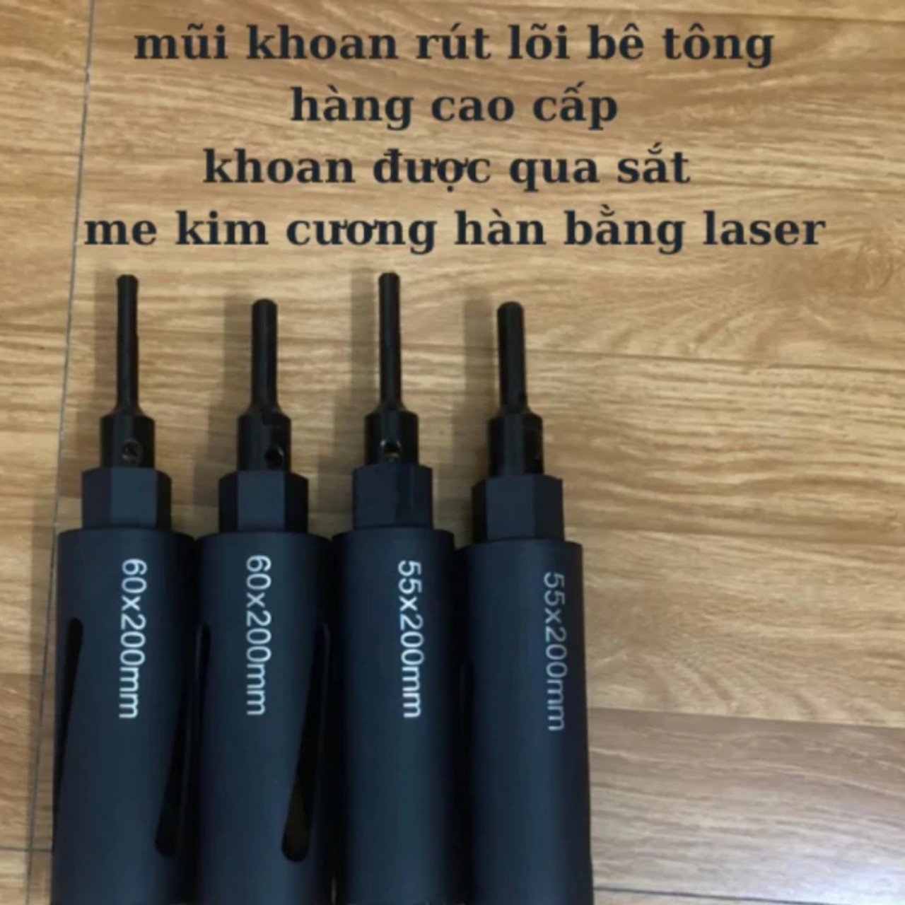 Mũi khoan rút lõi betong phi 55mm và 60mm dài 20cm có định tâm khoan qua sắt rất ok