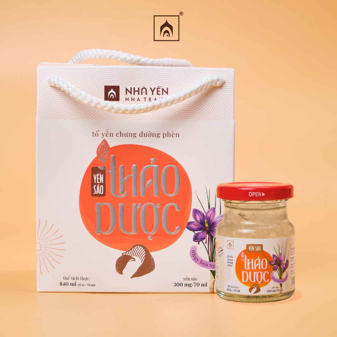Tổ yến chưng đường phèn cao cấp Thảo Dược nhụy hoa nghệ tây - Nhà Yến Nha Trang - Hộp 12 lọ -  Nước yến sào cao cấp - Nước yến chưng sẵn