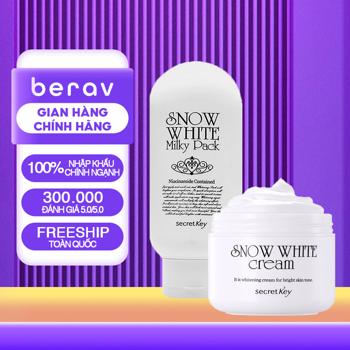Combo Kem Tắm + Kem dưỡng trắng da toàn diện Secret Key Snow White