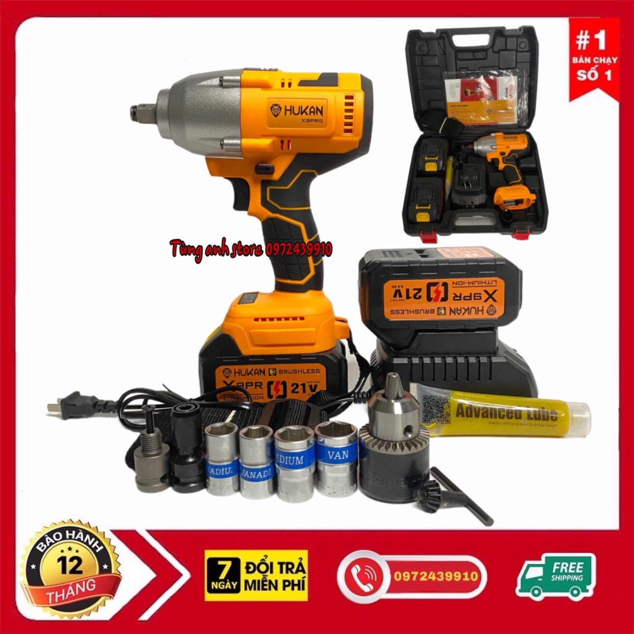 Máy siết bulong pin 21v 650n.m hukan x9pro thương hiệu mỹ
