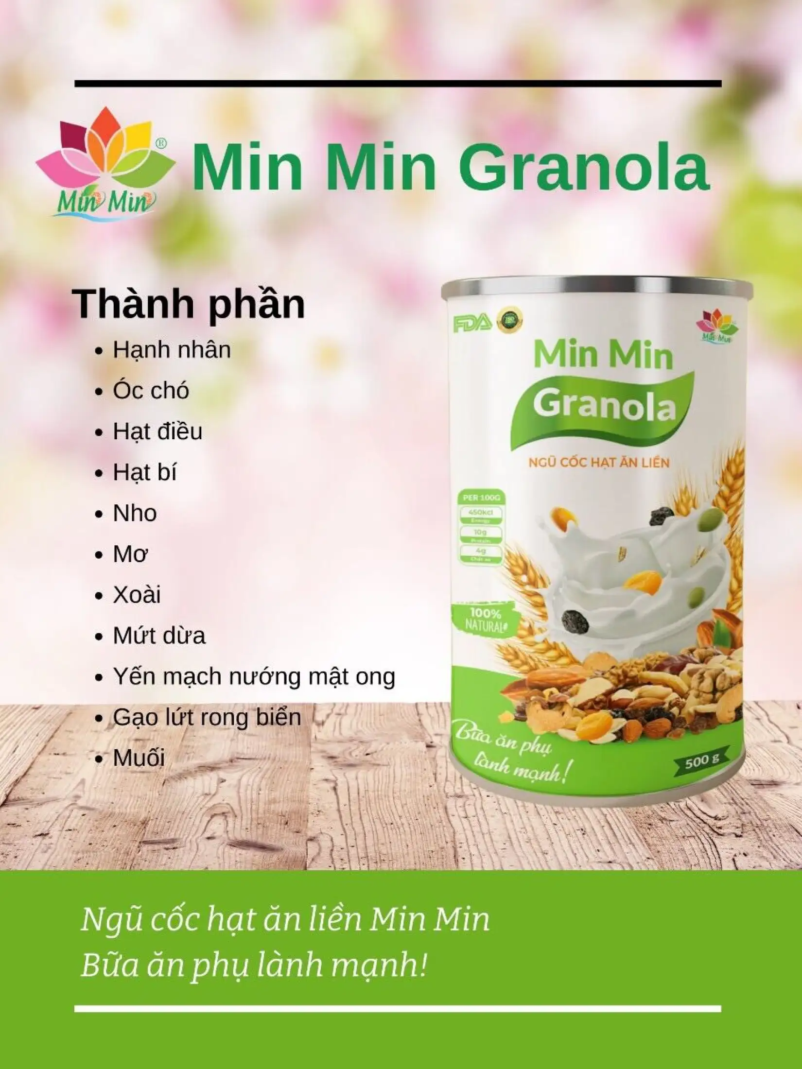Ngũ Cốc Hạt Min Min (hộp 500g) Ngũ Cốc Ăn Liền Granola Cao Cấp - Món Ăn Vặt Cho Bé - Ngũ Cốc Ăn Kiêng Cho Mẹ