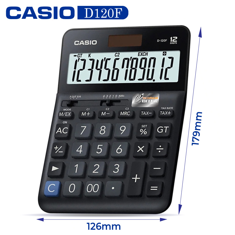 Máy tính casio d-120f - chính hãng bitex, bảo hành 7 năm