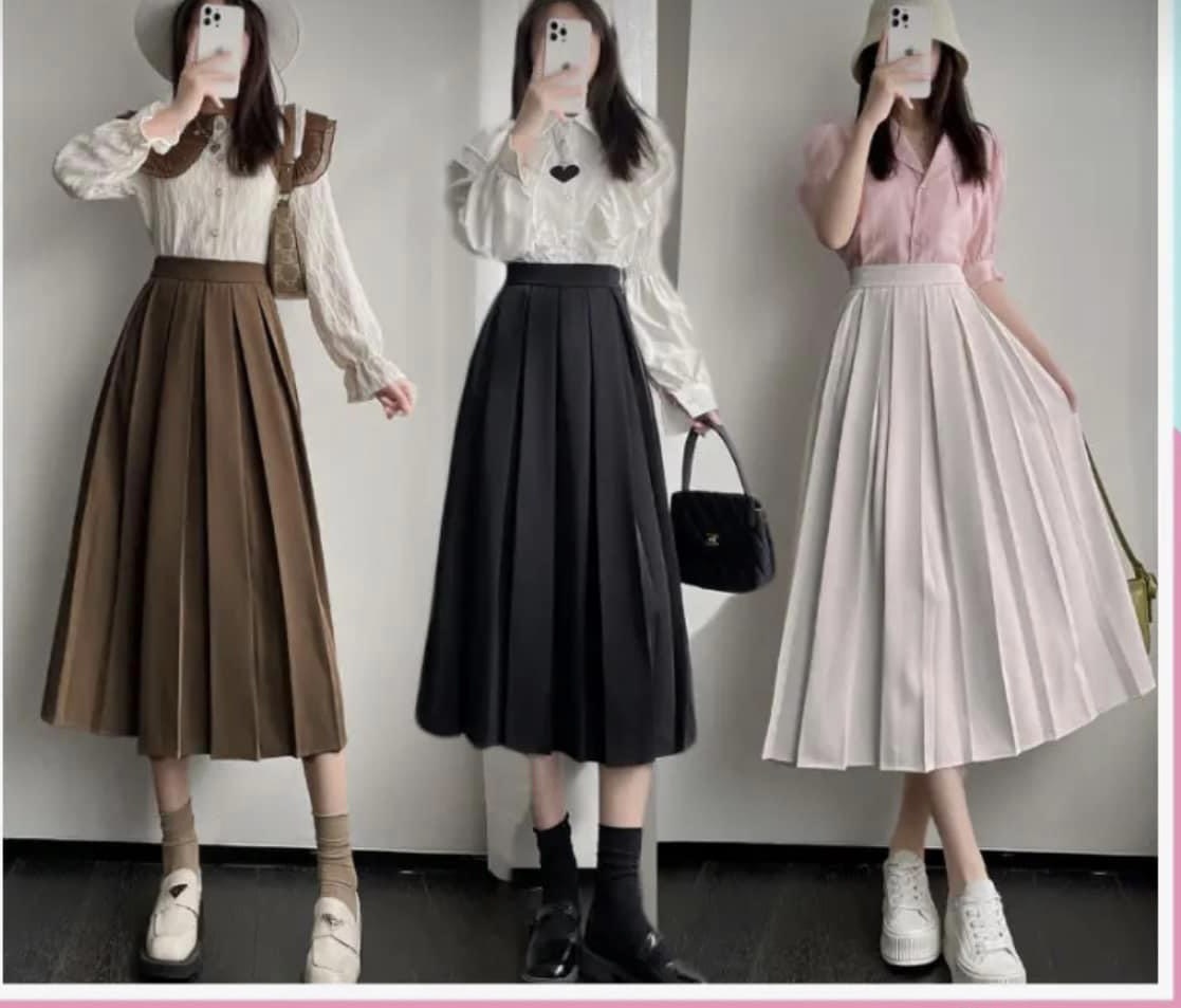 Chân váy midi xếp ly dài m040