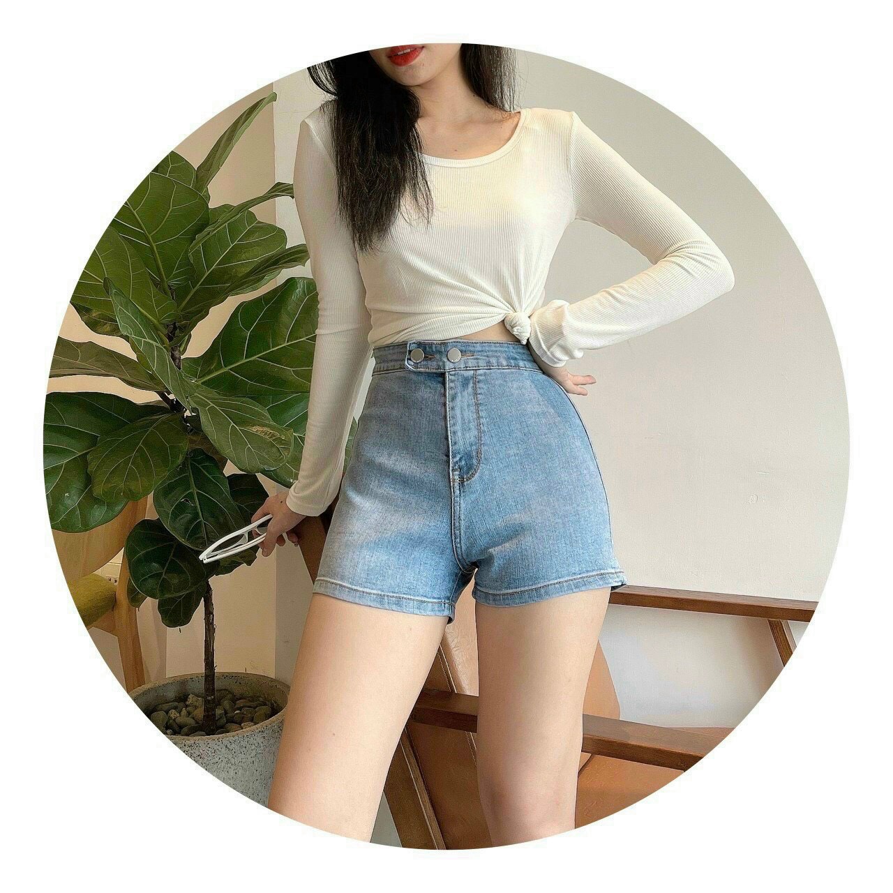 Quần short jean nữ cao cấp màu xanh nhạt eo cao đẹp MURADFASHION SN0001, áo thun nam là 6-9 month