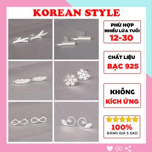 Khuyên tai nụ bạc 925 nhỏ xinh, Hoa tai nữ đơn giản mẫu mã đa dạng
