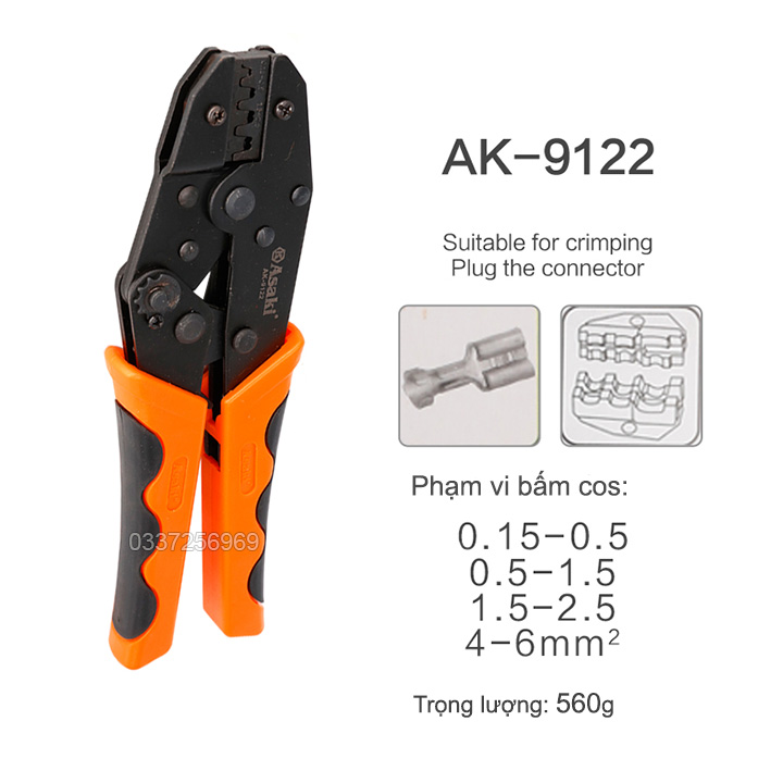 Kìm bấm cos ghim capa asaki ak-9122 0.15 ~ 6mm2 - kềm bấm cốt ghim capa - kìm bấm đầu cosse asaki