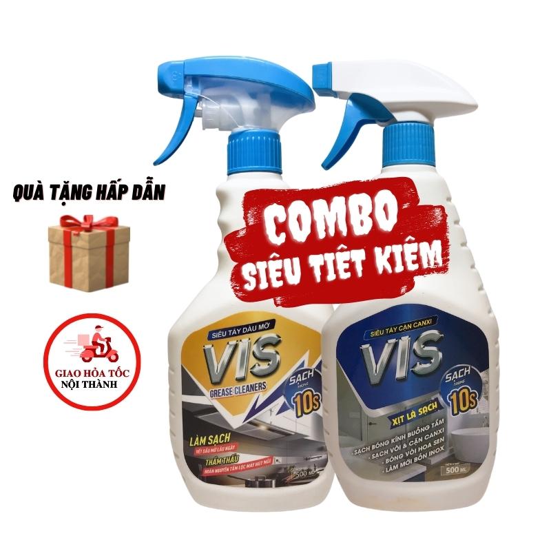 Combo tẩy cặn canxi nhà tắm VIS + tẩy dầu mỡ nhà bếp VIS hiệu quả, an toàn