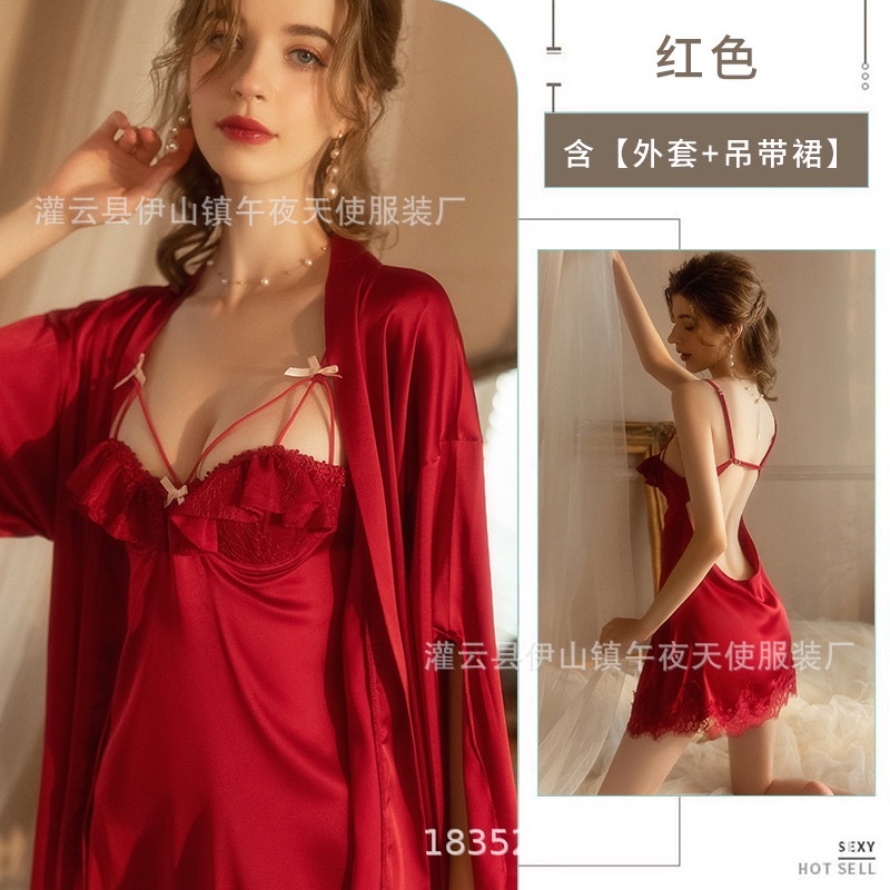 Set váy choàng có mút ngực lụa 2 dây cao cấp sexy quyến rũ cao cấp tiểu thuê