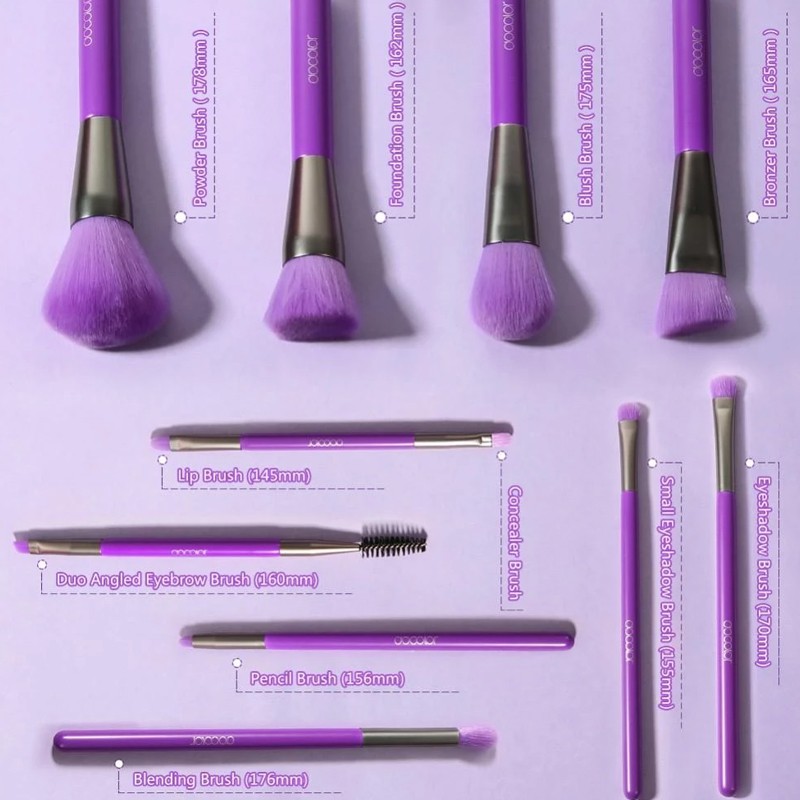 Set 10 cọ trang điểm docolor 10 pieces neon purple brush set