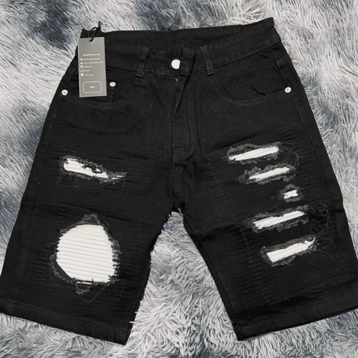 quần bò short jean nam ngắn đen rách vá đẹp mẫu mới hot trendchất jean co giãn bền màu giá tốt KAYSTORE
