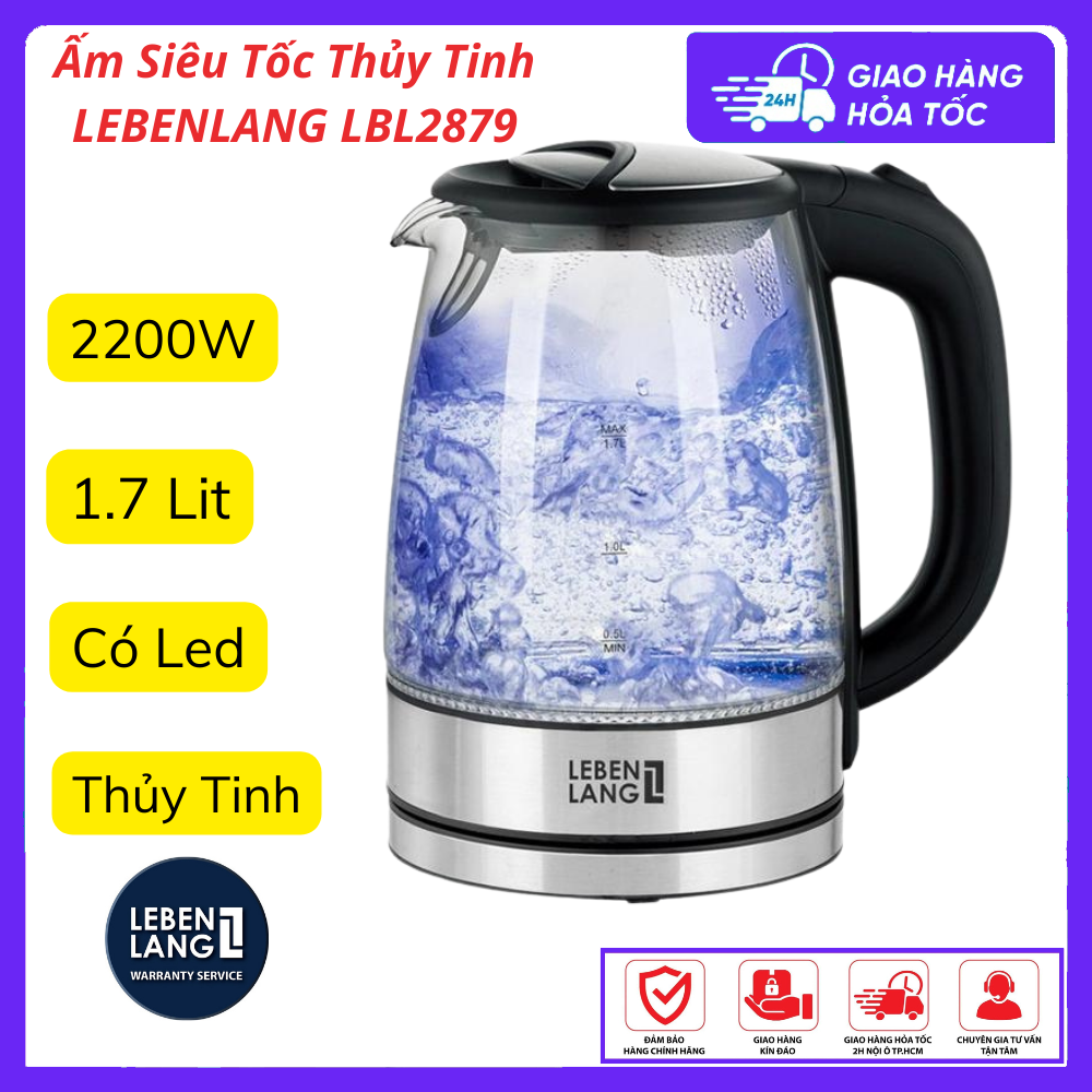 Ấm siêu tốc thuỷ tinh lebenlang đức lbl2879, dung tích 1,7l
