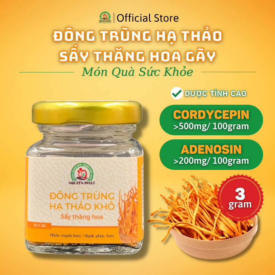 Đông Trùng Hạ Thảo sấy thăng hoa gãy Nguyên Phát cao cấp hộp 3 gram - Món quà cho sức khỏe - Bồi dưỡng sức khỏe - Tăng đề kháng - Dùng nấu canh, pha trà, ngâm rượu cực bổ dưỡng- Hàm lượng chất dinh dưỡng cao