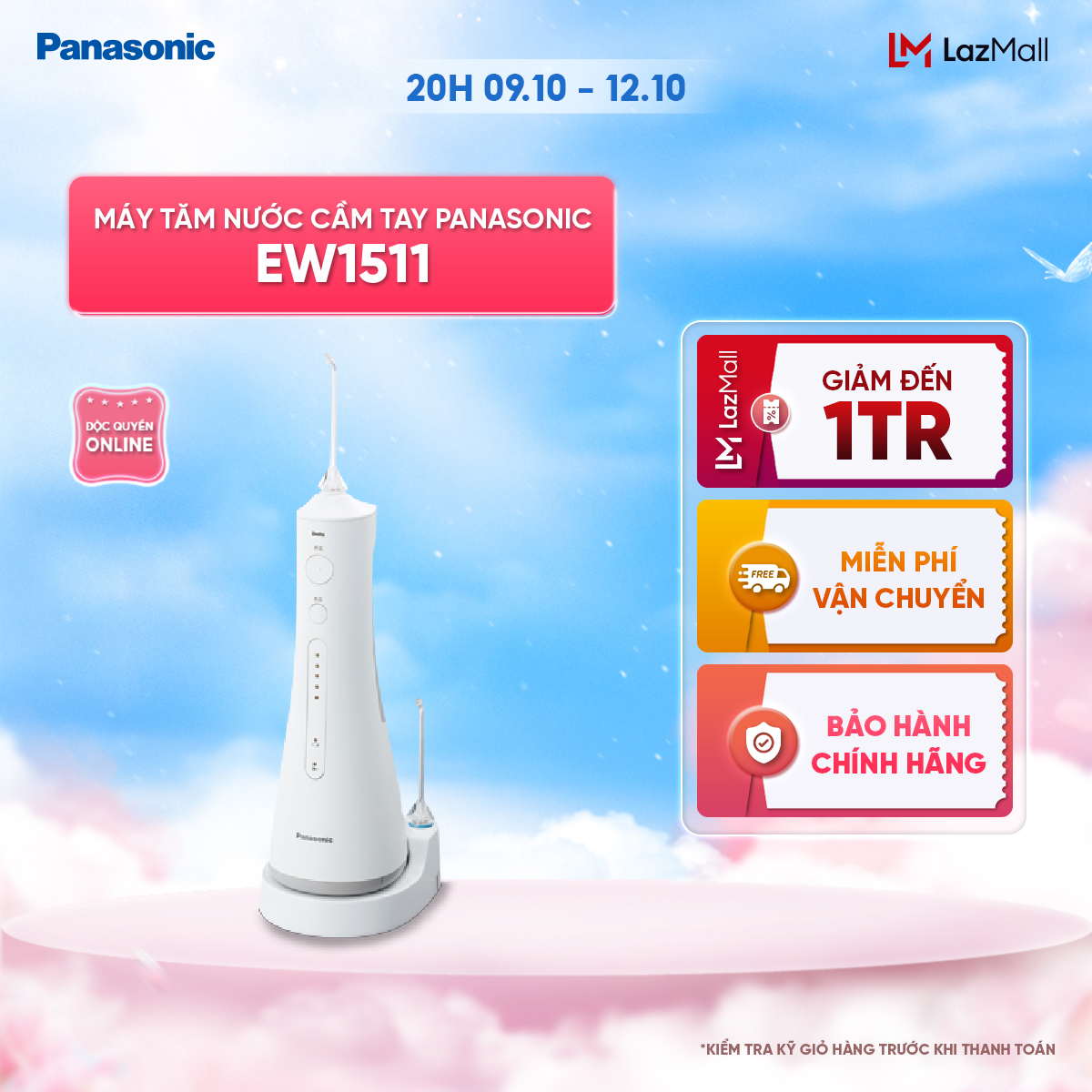 [Thu thập voucher 12% tối đa 500k] Máy Tăm Nước Cầm Tay Panasonic Công Nghệ Siêu Âm EW1511 - Làm Sạch Kẽ Răng Túi Nha Chu, Mát Xa Nướu - 5 Chế Độ - Bảo Hành Chính Hãng 12 tháng