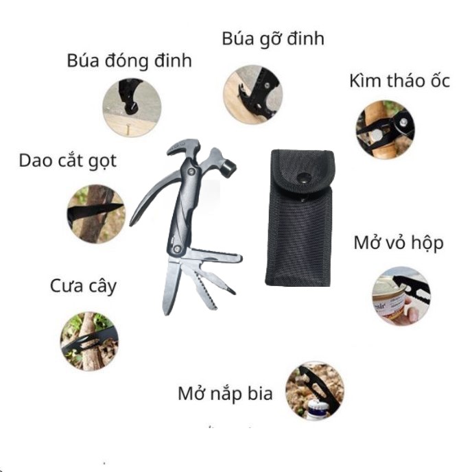Voucher 10% Búa kìm đa năng 14 trong 1, làm bằng thép không gỉ, bộ dụng cụ sửa chữa tiện lợi, búa đa năng, búa thoát hiểm, dã ngoại.