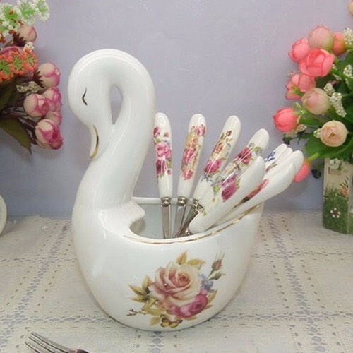 Lẵng sứ thiên nga kèm 6 dĩa