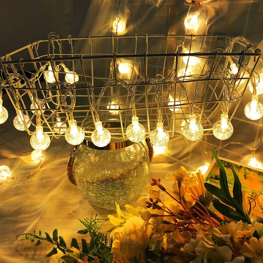 (Xài Điện) Dây Đèn Led Trang Trí Bi Bọt 4 Mét 20 Bóng Pha Lê, Có Phích Nối Dài Dây, Trang Trí Nhà, Quán Ăn, Noel, Tết